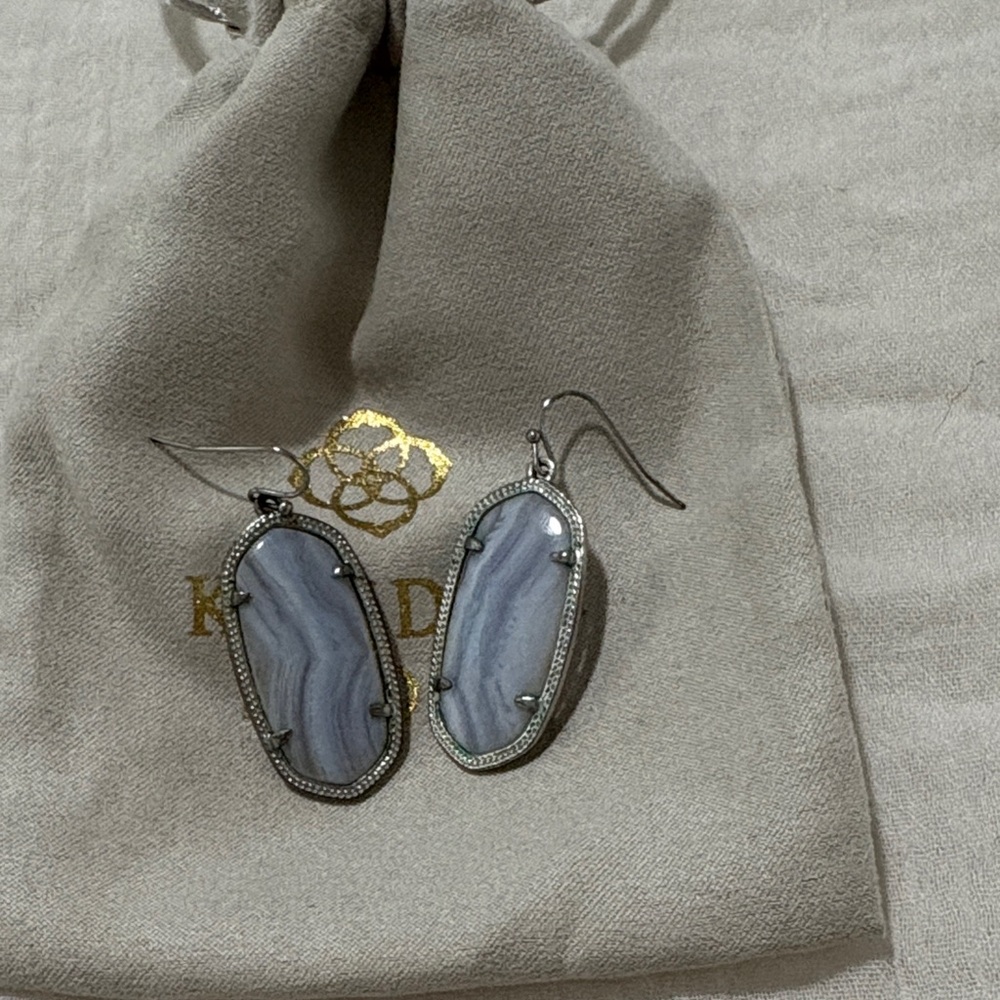 Kendra Scott Blue Lace Agate Danielle Earrings Silver
